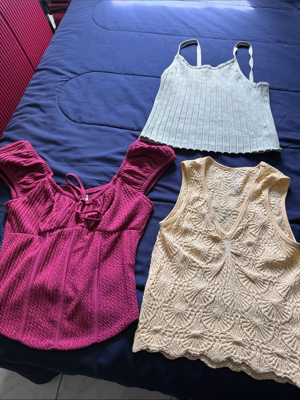 Women’s Knit Tank Top - Pink, Cream & Light Blue